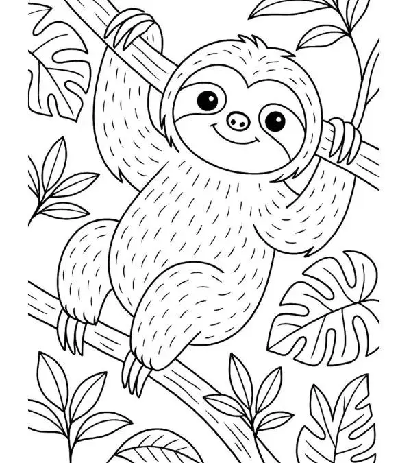 Cute Sloth color page for kids