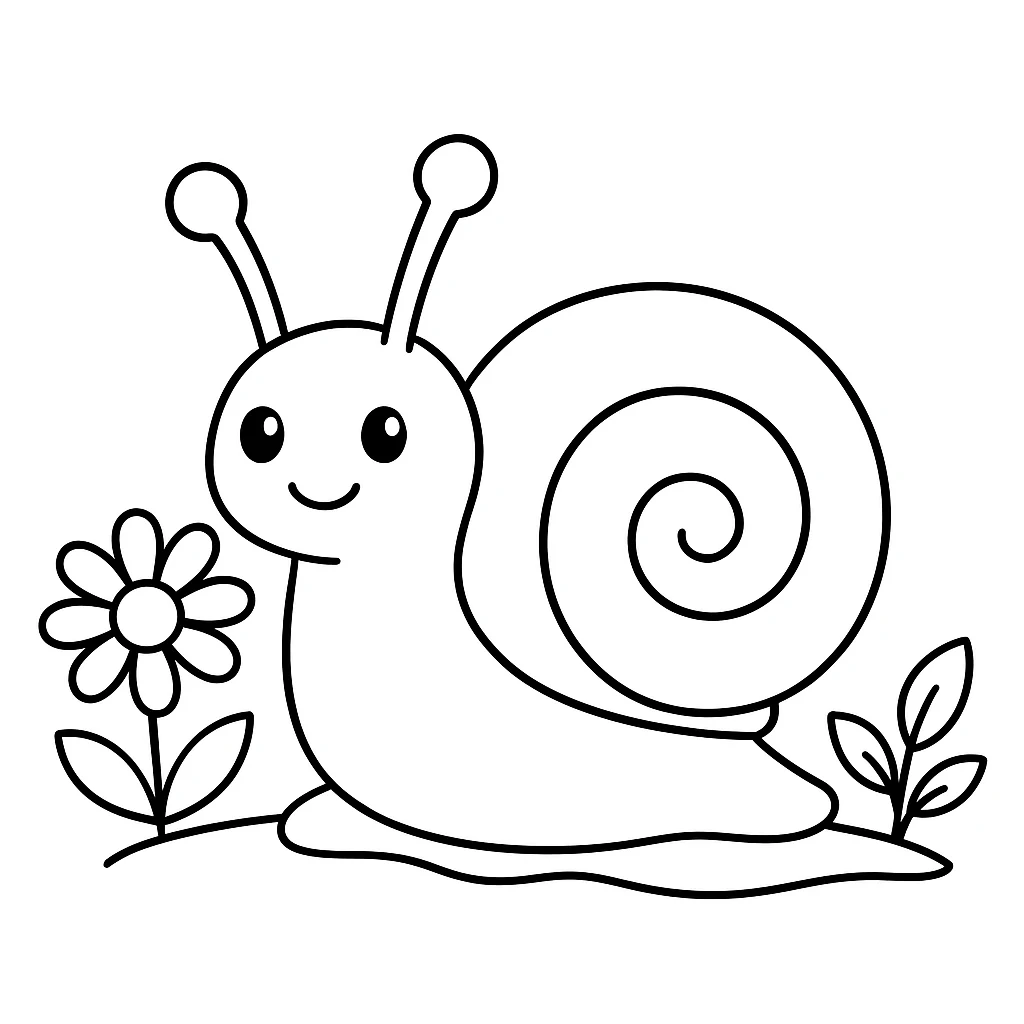 Cute Snail color page for kids