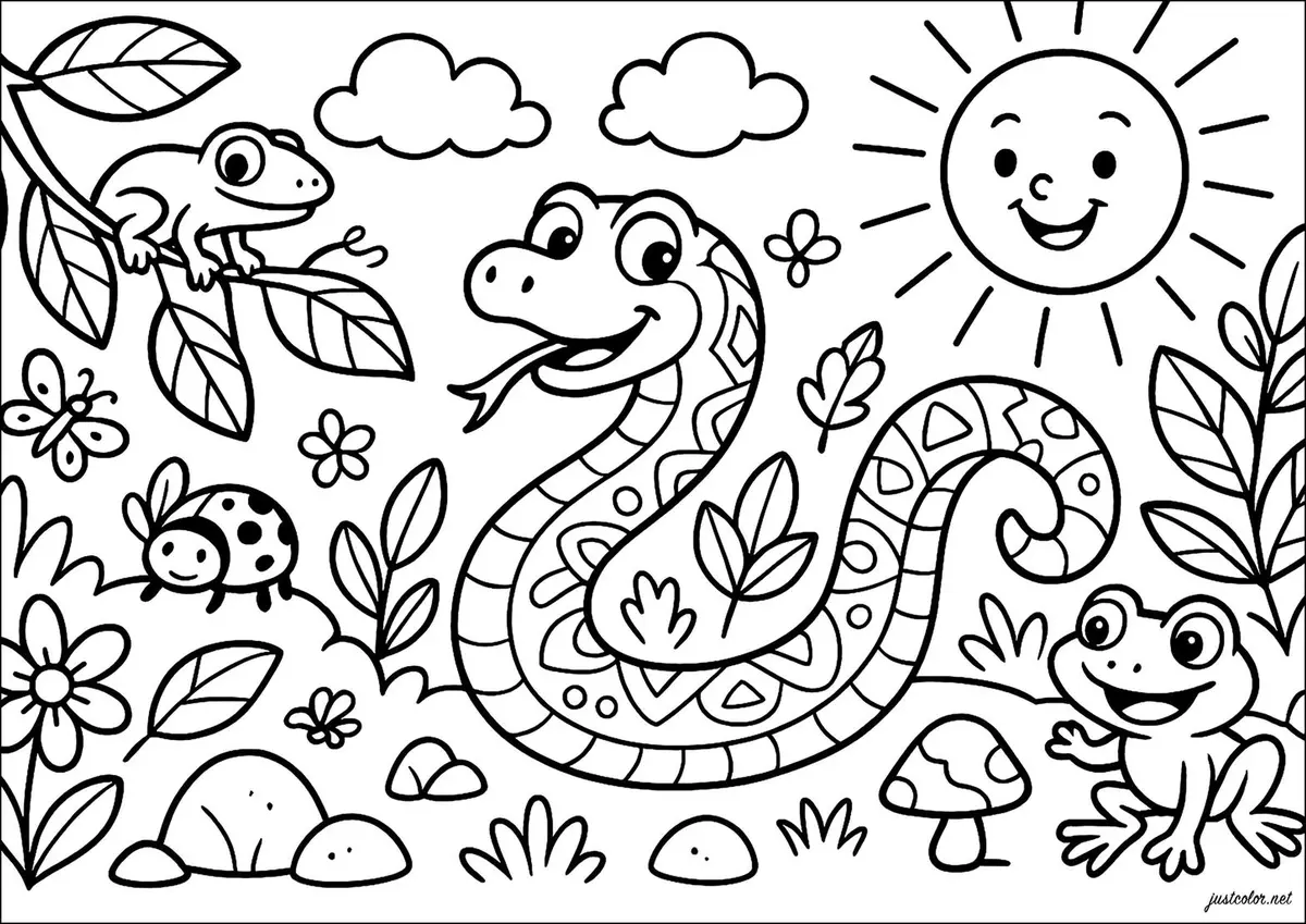 Cute Snake color page for kids