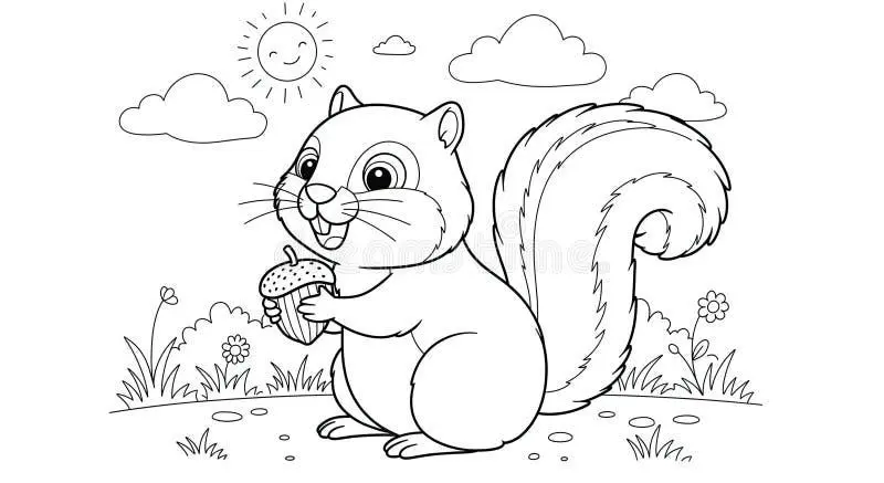 Squirrel drawing page for kids