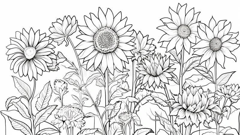 Cute Sunflower color page for kids