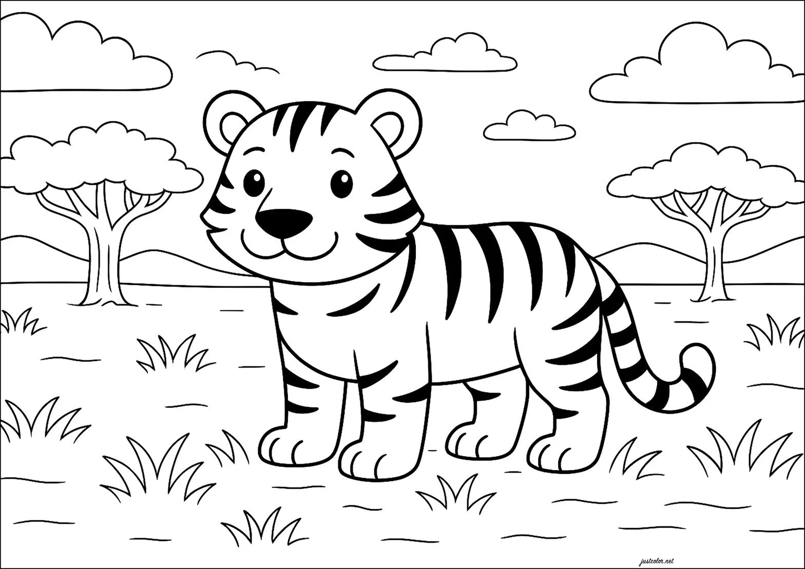 Tiger drawing page for kids