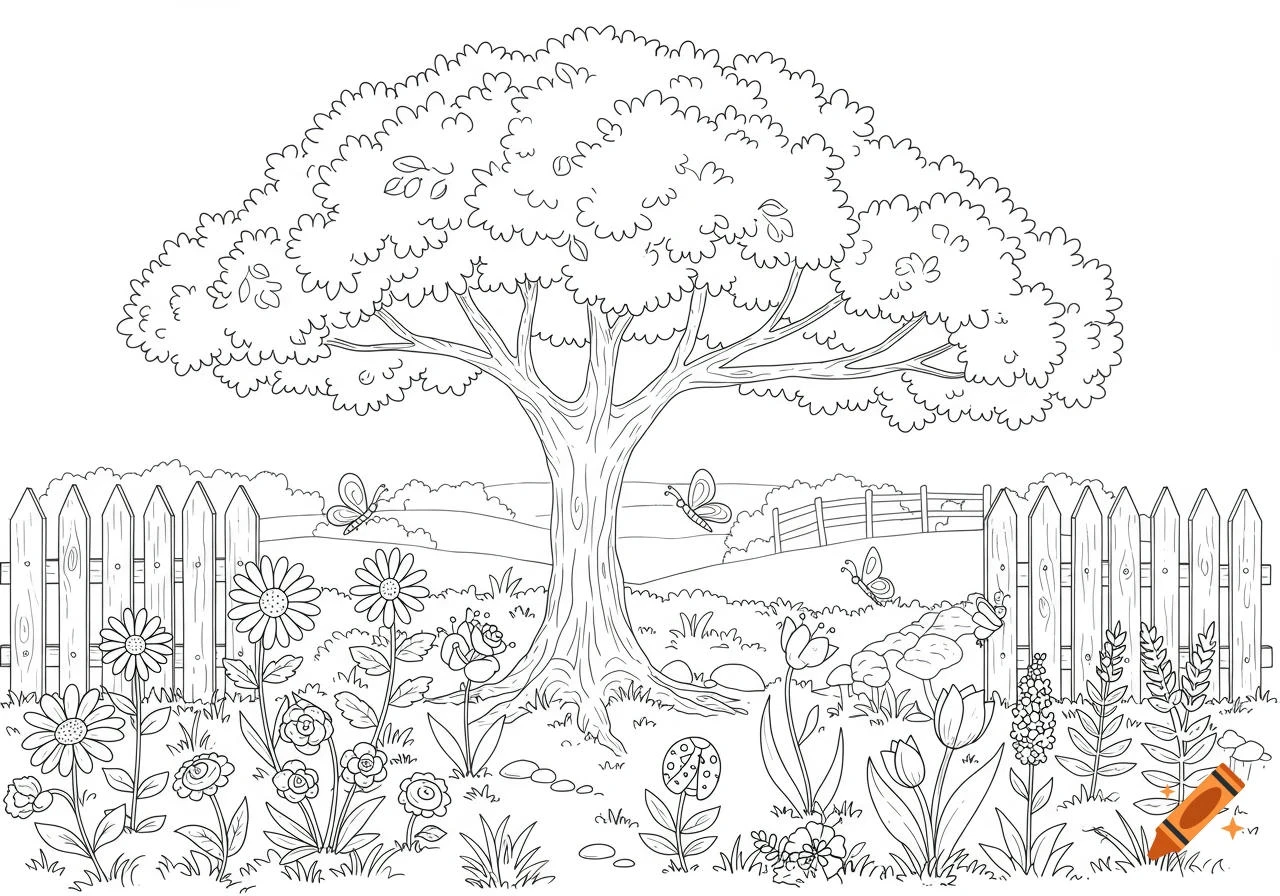 Tree drawing page for kids