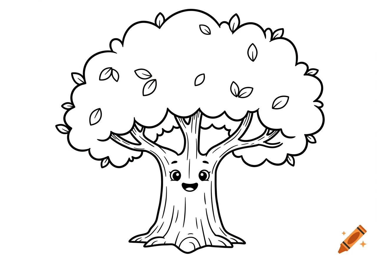 Cute Tree color page for kids