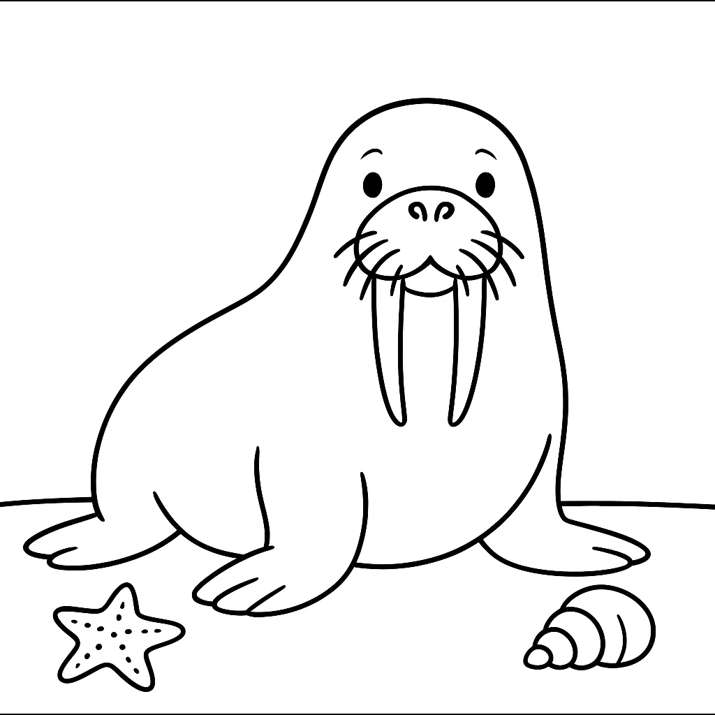 Cute Walrus color page for kids