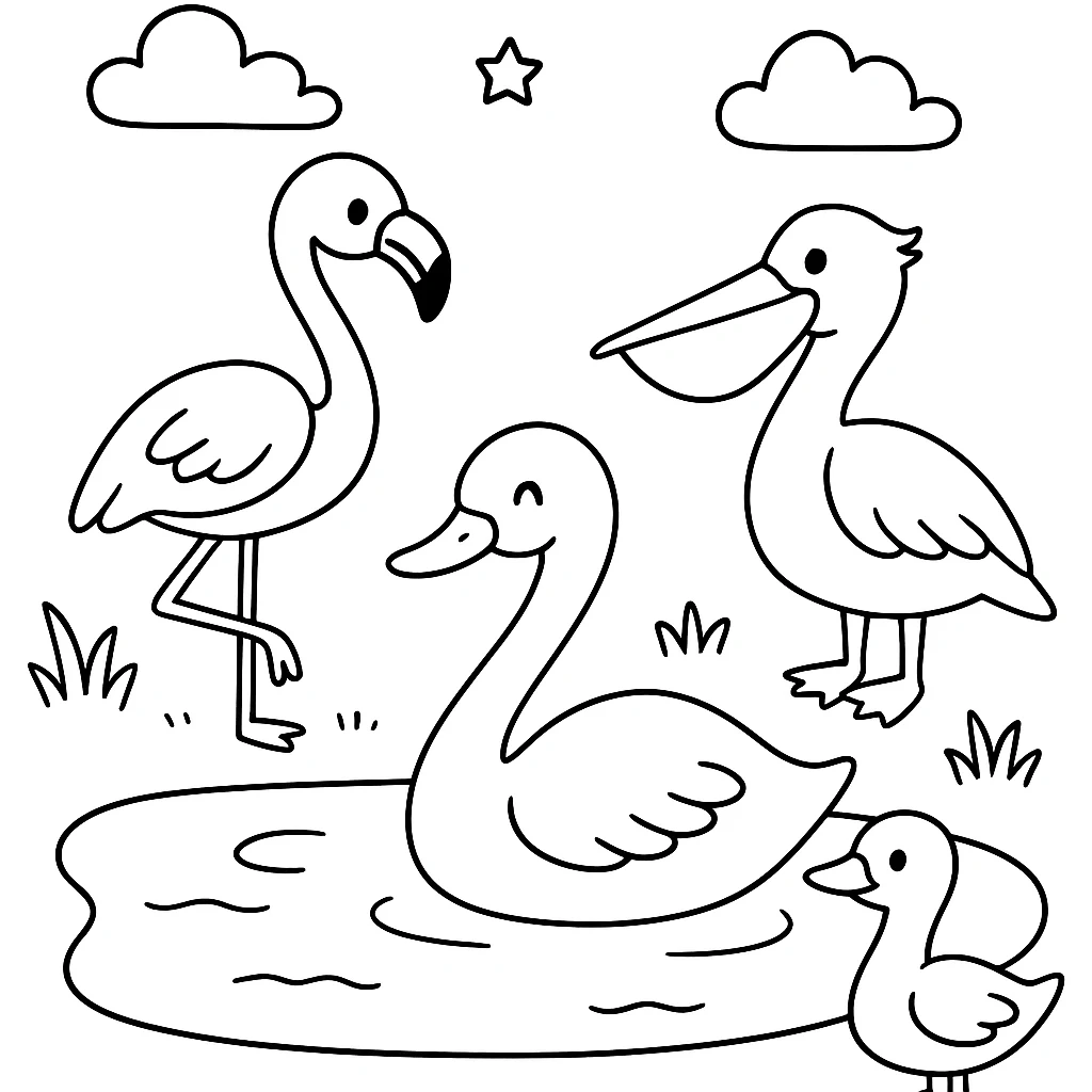 Water Birds coloring pages printable for kids