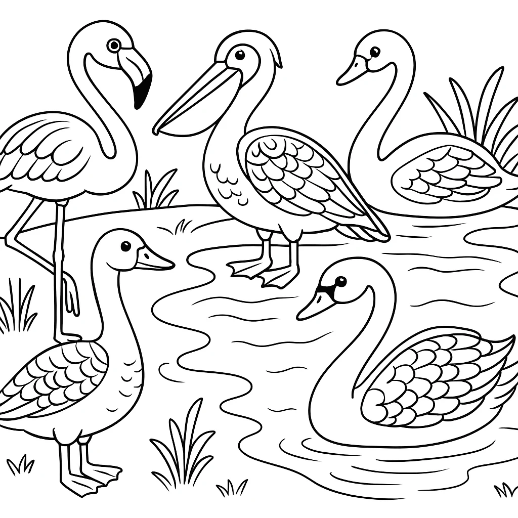 Free Water Birds coloring sheet for kids