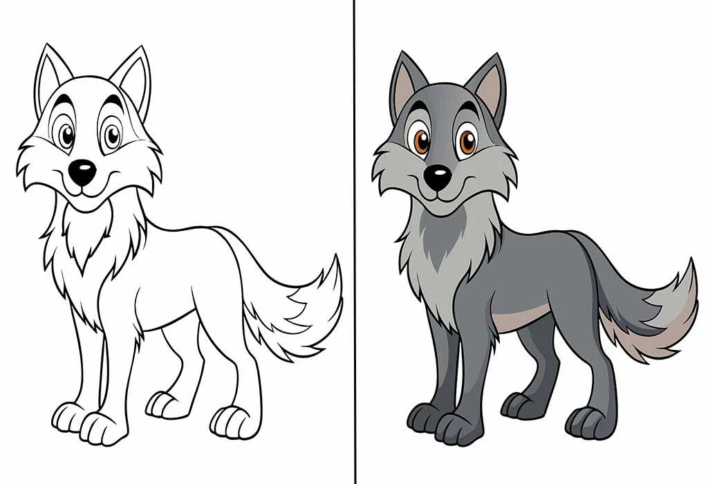 Wolf drawing page for kids